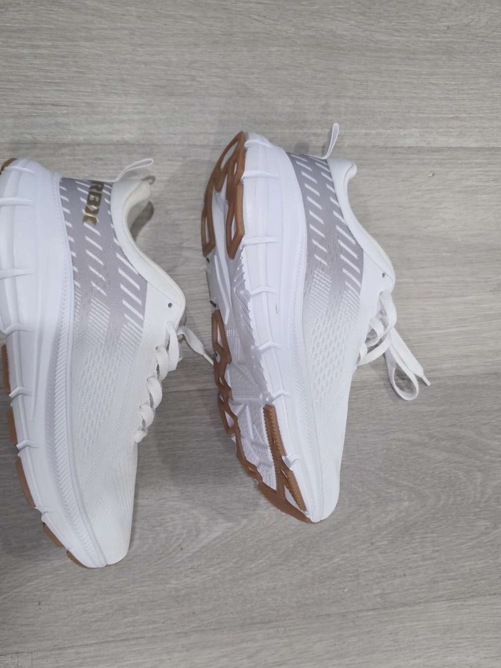 RBX White & Gray Women's Athletic Sneakers with Tan Outsole Accents